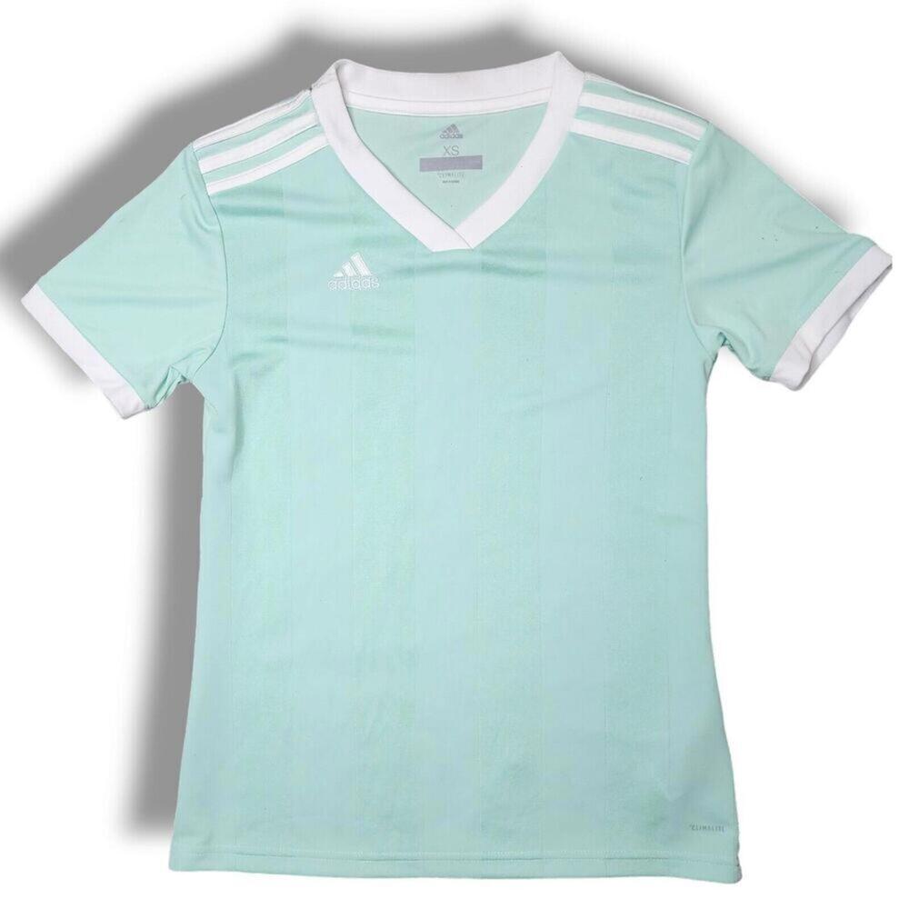 Adidas Soccer Shirt Womens XS Climalite Green Stripes Short Sleeve